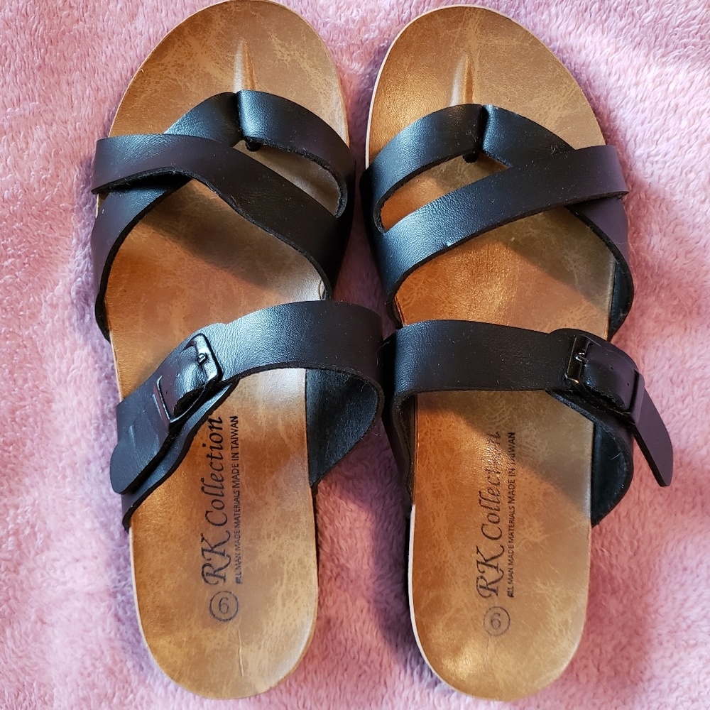 Black Faux Leather Sandals